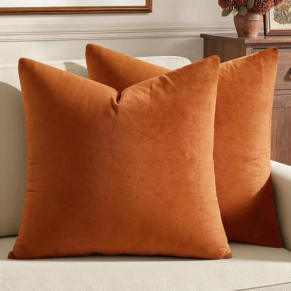 MIULEE Velvet Fall Throw Pillow Covers 18x18 Inch Pack of 2 Orange