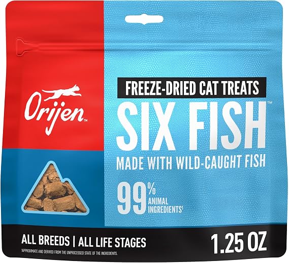 ORIJEN Freeze Dried Cat Treats Grain Free WHOLEPREY, 1.25oz Bag | 99% Animal Ingredients, Freeze Dried, Grain Free, High Protein, Wild-Caught Fish, 1 Calorie Each, Ideal for Training