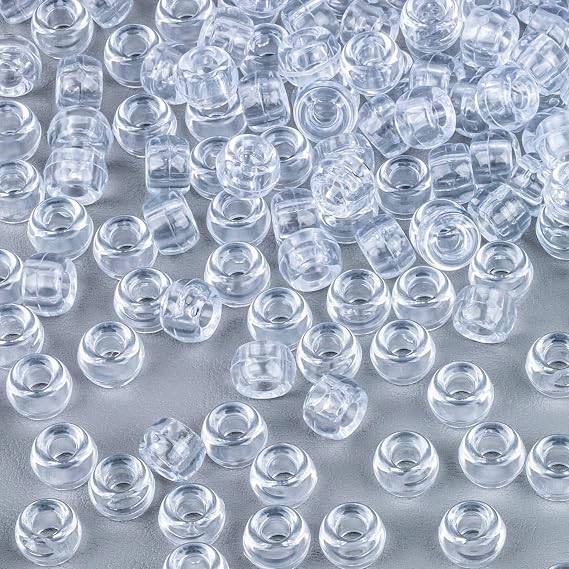 1000+ Pcs Pony Beads Bulk - Sukh 6x9 mm Plastic Bracelet Crystal White Clear Beads for Bracelets Making, Hair Braids, DIY Crafts, Key Chai Making, Home Decor
