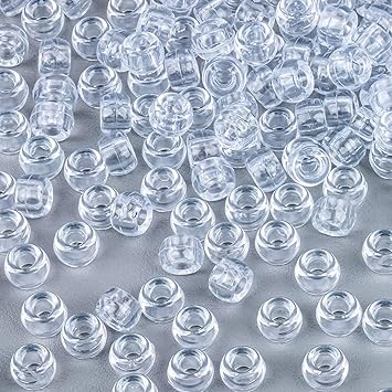 1000+ Pcs Pony Beads Bulk - Sukh 6x9 mm Plastic Bracelet Crystal White Clear Beads for Bracelets Making, Hair Braids, DIY Crafts, Key Chai Making, Home Decor