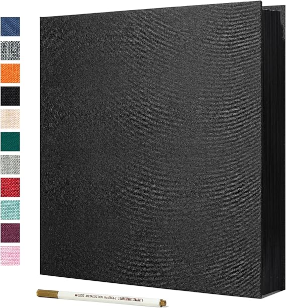 Spbapr Large Photo Album Self Adhesive Linen Cover Magnetic Scrapbook Album DIY Scrap Book 60 Black Sticky Pages for 3x5 4x6 5x7 8x10 Pictures with A Metal Pen