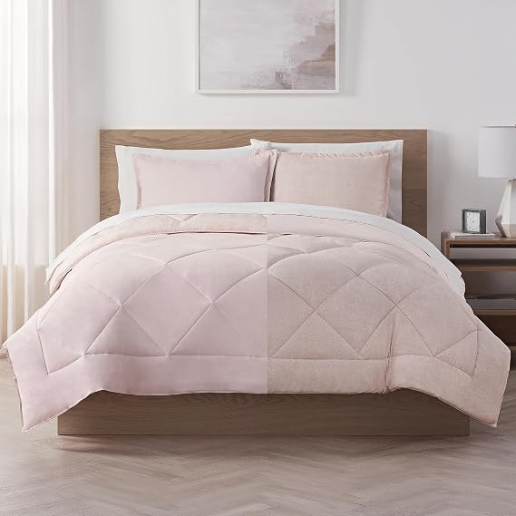 Serta Supersoft Cooling 5 Piece Reversible Complete Bedding Comforter Set with Sheets and Pillow Case for All Season, Twin/Twin XL, Sepia Rose