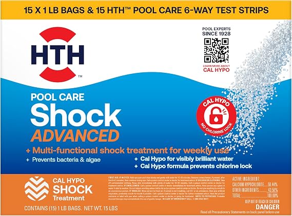 HTH 52125 Swimming Pool Shock Advanced - Crystal Clear Water, 15 Pack of 1lb Bags