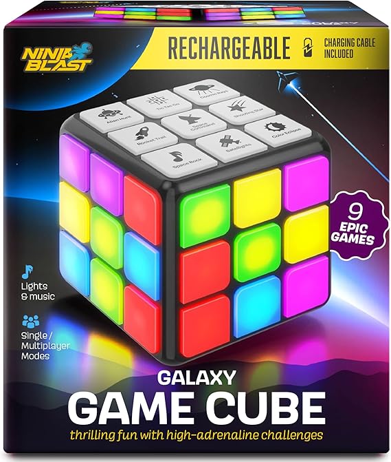 Ninja Blast Rechargeable Game Activity Cube - Toys for Boys and Girls - 9 Fun Brain & Memory Games - Birthday Gifts for Age 6, 7, 8, 9, 10, 11, 12 Year Old Kids Teens - Best Boy Toy Gift Ideas