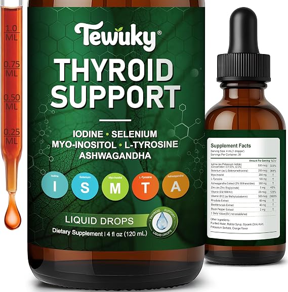 Thyroid Support for Women - Thyroid Support Drops & Supplement - Iodine Liquid & Drops - Potassium Iodide & Lugol's Iodine - Metabolism Support, Energy, Brain Fog & Thinning Hair - 4 fl oz