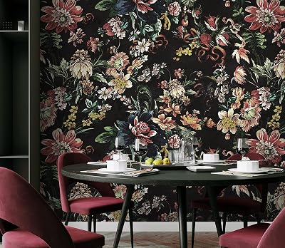 Murwall Dark Floral Wallpaper Art Nouveau Wall Mural Lodden Style Wallpapers