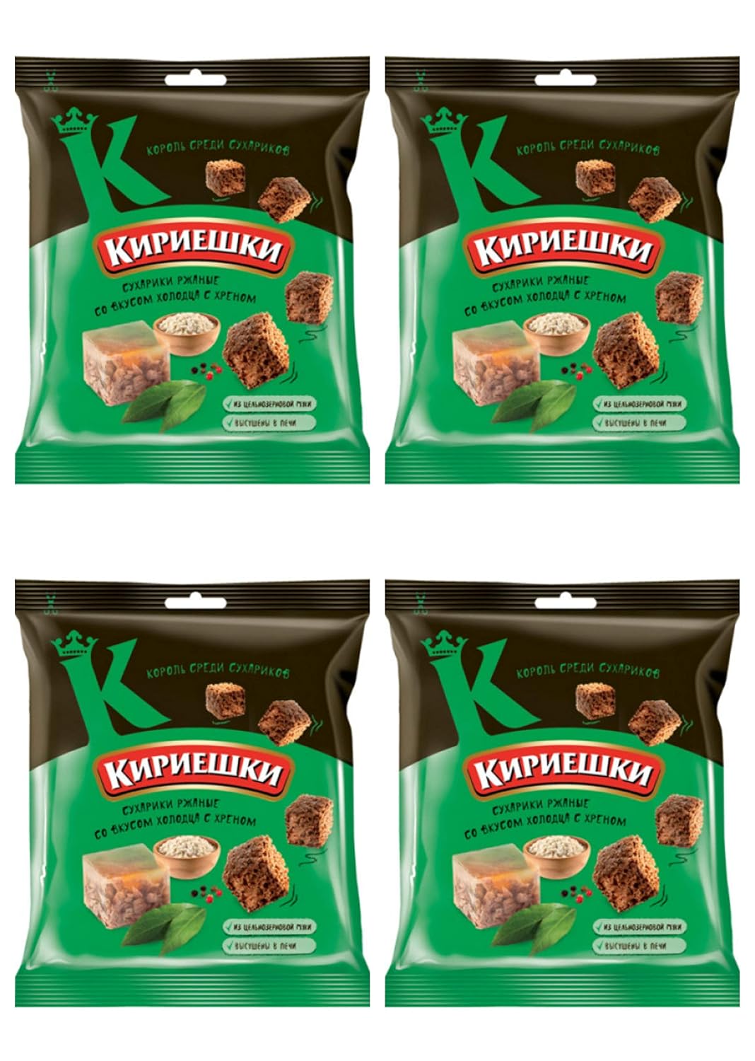 Kirieshki Rye Crackers Dry Bread Jelly with Horseradish Holodec s Hrenom 40g Pack of 4