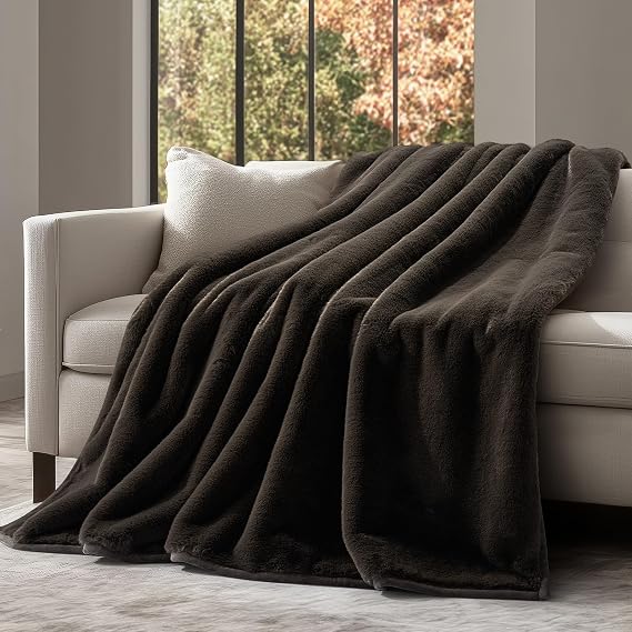 EVERGRACEHOME Mink Faux Fur Throw Blanket, Dark Brown, 50"x60"