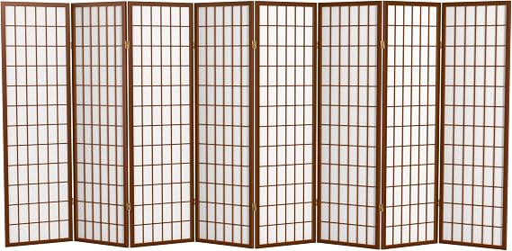 Red Lantern 5 ft. Tall Window Pane Shoji Screen - Walnut - 8 Panels