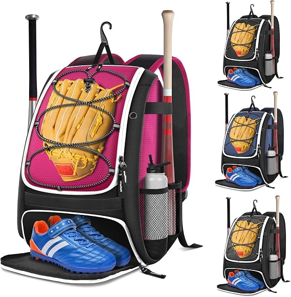 BROTOU Baseball Bag, Softball Bag for Baseballgear & T-Ball Bat, Baseball Backpack with Shoes Compartment for Men/Women