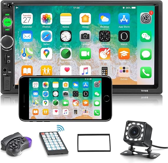 Double Din Car Stereo with 7inch HD Touchscreen Support Steering Wheel Control,Mirror Link,FM Radio,EQ,Bluetooth,Aux/USB Input, Seven Color Backlight+Backup Camera