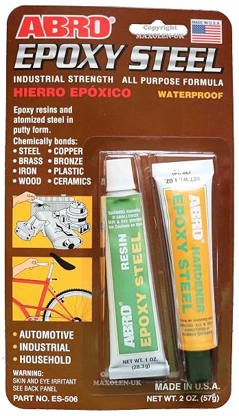 ABRO Steel Epoxy, 60-Minute Metal-to-Metal Adhesive | Steel-reinforced epoxy bonds and rebuilds metal parts; drills, taps and sands after curing for permanent repairs
