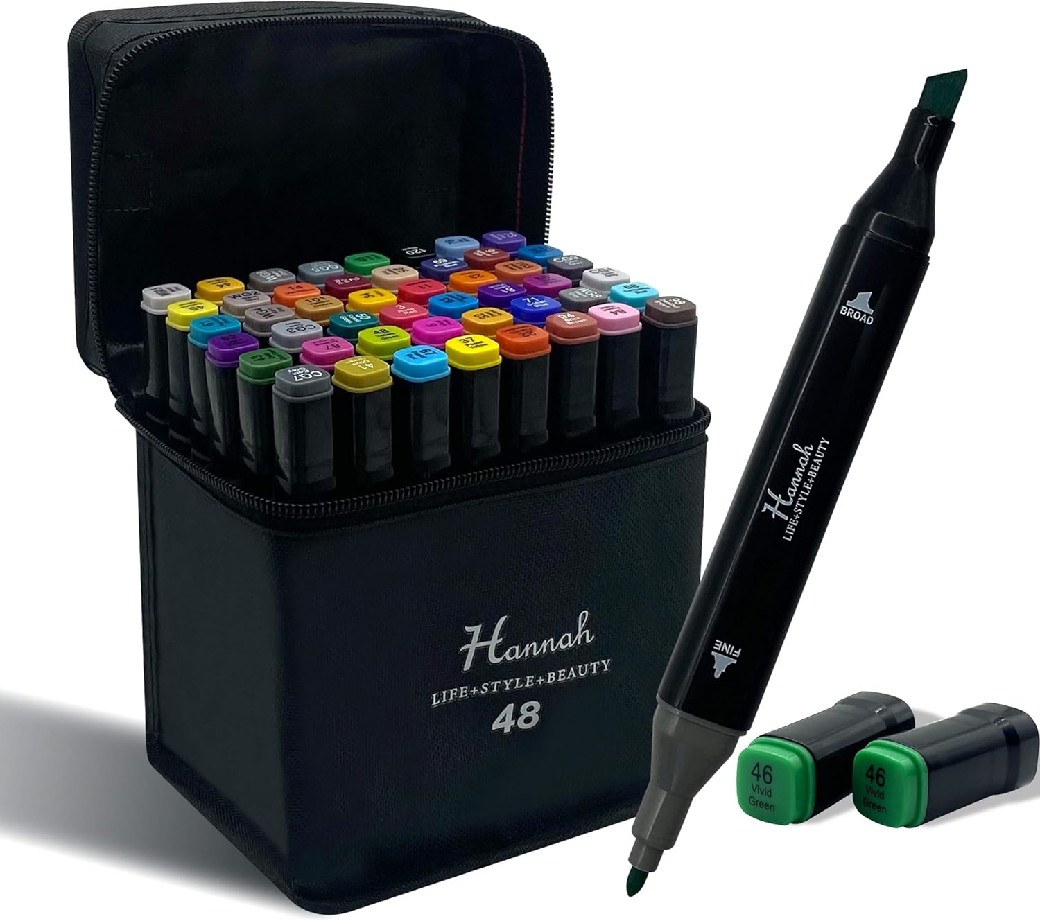 Colorful Pen Set Consisting of 48 Marker Pens Double Sided Marker Painting Coloring Pens with Stand with Bag