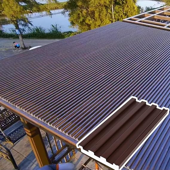 Mobile Home Metal Roofing Panels, Insulated Roof Vent Sun Cover for Patio Greenhouse, Corrugated Metal Ceiling Panels/Waterproof Tin Roof Gazebo(Brown,L 2.1m(6.8ft))