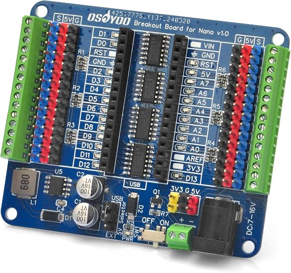 OSOYOO Nano IO Shield Breakout Board with GPIO Status LED Terminal Extension Holder for Arduino Nano