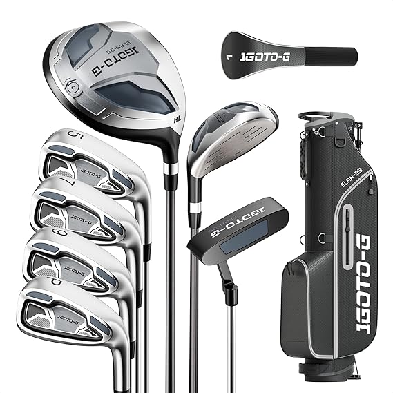 9 Pieces Golf Clubs Set for Men & Women - Complete Mens Golf Clubs Full Set Right/Left Handed Includes Stand Bag with Rain Hood, 1# Drive, 5# Hybrid 5# 7# 9# PW# Irons and Putter