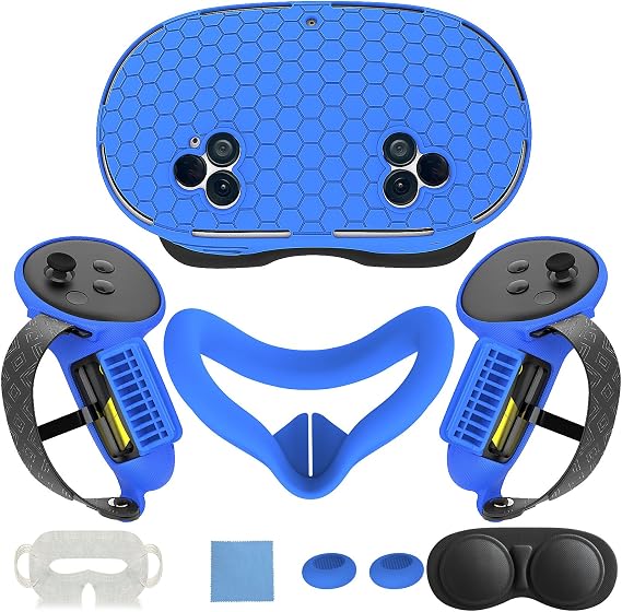7-in-1 Protective Silicone Cover Set for Meta Quest 3s Accessories (Blue-1)