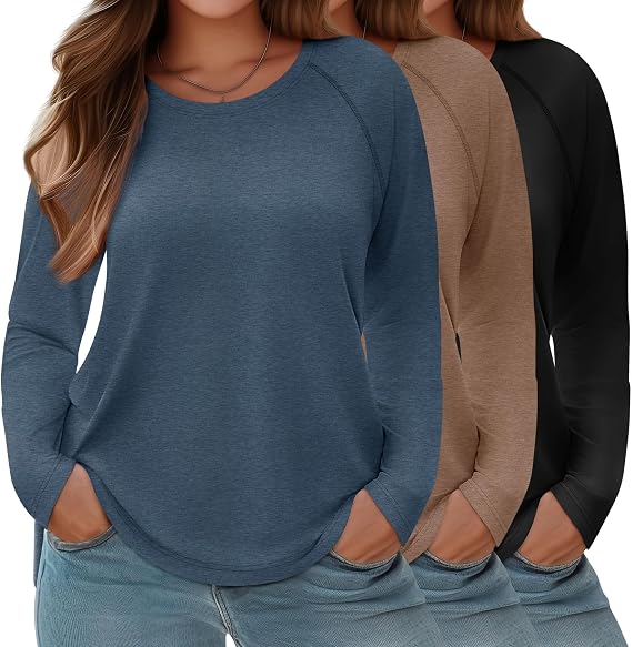 Evervibe 3 Pack Women's Plus Size Long Sleeve Shirts
