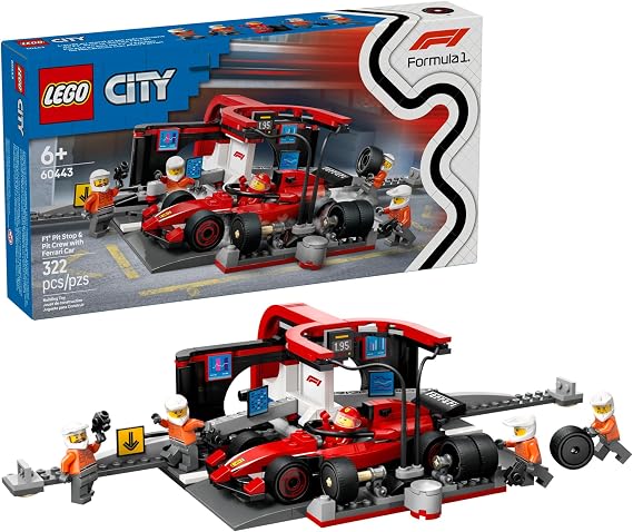 LEGO City F1 Pit Stop & Pit Crew with Ferrari Car Toy - Model Race Car Toy Building Playset for Kids, Boys and Girls, Ages 6+ F1 Collectible for Fans - Gift Idea for Birthdays - 60443
