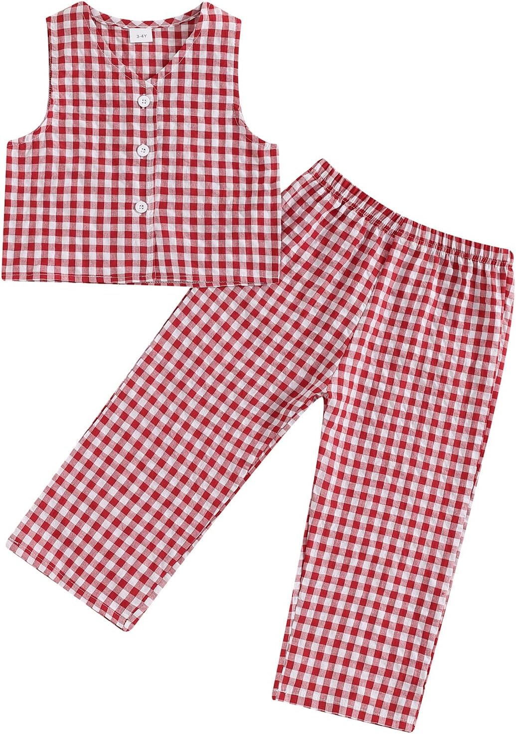 Plaid Outfit Toddler Girl Button Down V Neck Vest Sleeveless Tops Plaid Print Waistcoat Blazer and Wide Leg Pants