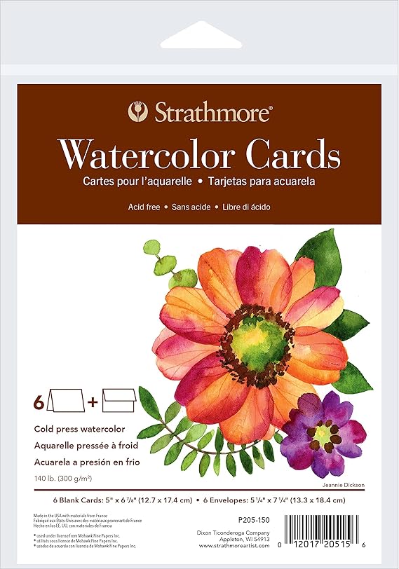 Strathmore 400 Series Watercolor Cards, Cold Press, 5x6.875 inches, 6 Pack, Envelopes Included - Custom Greeting Cards for Weddings, Events, Birthdays