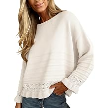 Yeokou Womens Pullover Sweater Round Neck Ruffled Hem Knit Crochet Long Sleeve Winter Spring Casual Top Outfits