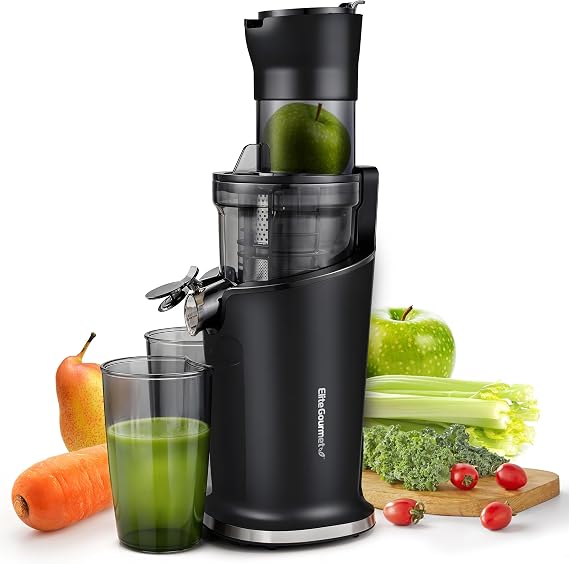 Elite Gourmet EJX017 Masticating Slow Juicer, 3-Inch Chute, 27 oz, Black