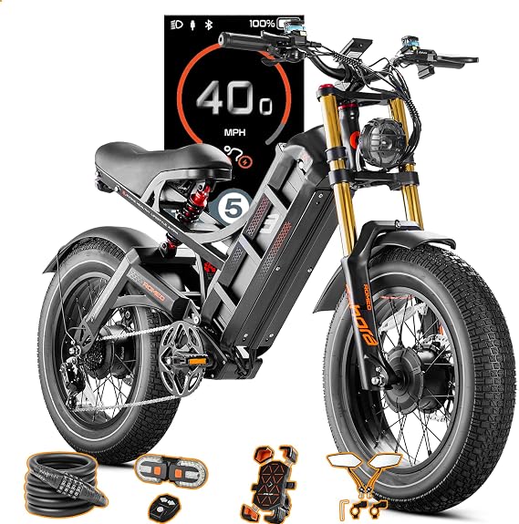 2026 Latest eAhora Romeo Pro 3 Electric Bike for Adult, Peak 6000W Dual Motor, 52mph, 60V 80Ah Battery, 300 Miles Long Range, 26*4.0 Fat Tire, Air Suspension, App, Commute, Delivery, All-Terrain