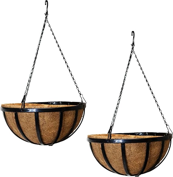 BestNest Gardman Forged Hanging Baskets, Black, 14" Dia., Pack of 2, Flower, Herb and Succulent Container, Steel, for Outdoor Planting and Display