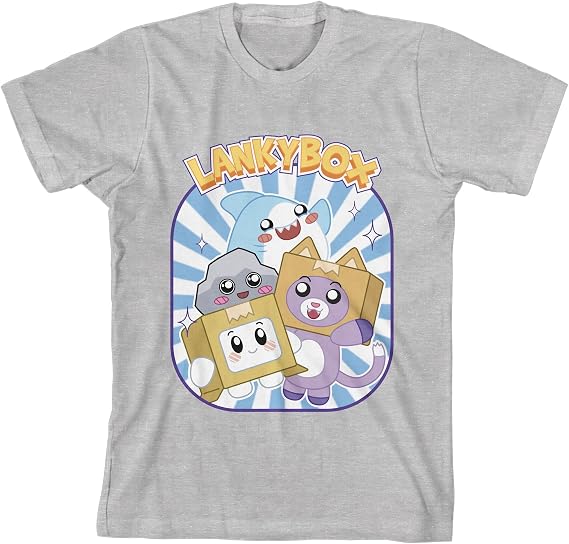 LankyBox Thicc Shark, Rocky, Boxy and Foxy Athletic Heather Boys Crew Neck Short Sleeve Tee