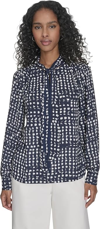 Calvin Klein Women's Long Sleeve Tie Neck Chiffon Blouse