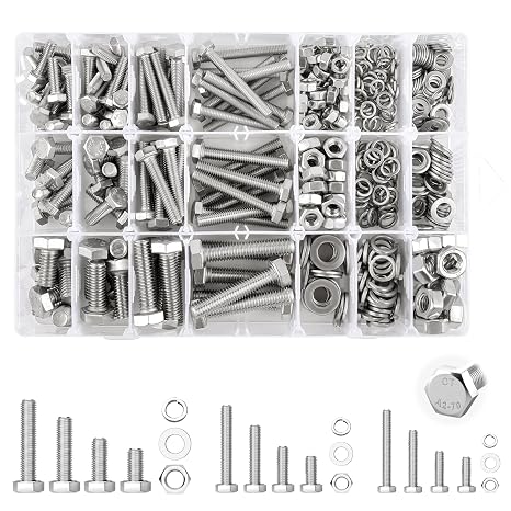 M5 M6 M8 Hex Screws Set 454 Pieces Stainless Steel A2 Screws Set with Nuts Washers Machine Screws Thread Screws Set Suitable for Repairs