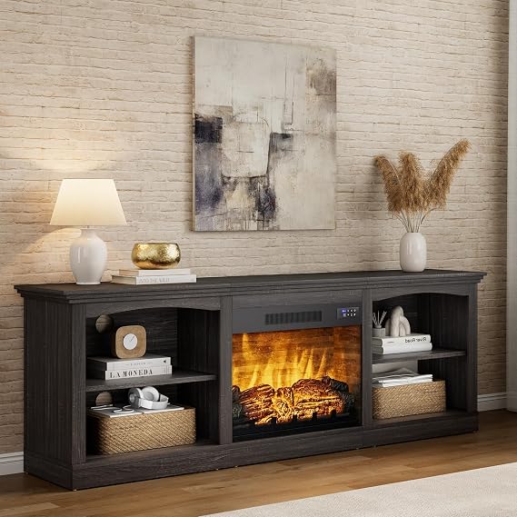 AMERLIFE 70" Fireplace TV Stand for TVs up to 80" One-Box Delivery