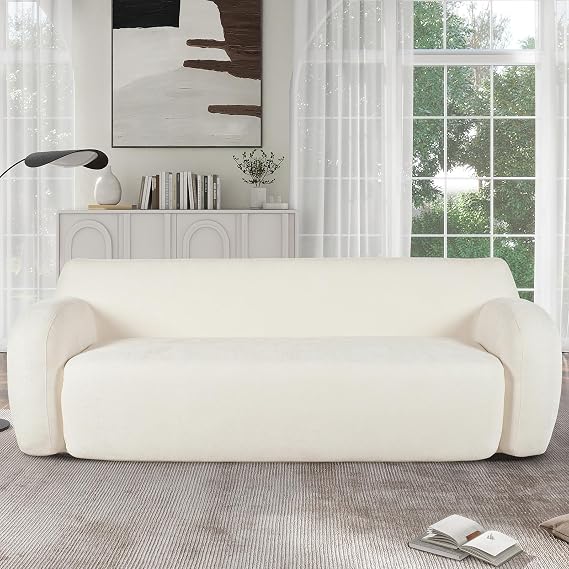 81.5" 3 Seater Curved Couch, Boneless Couch in a Box, Compressed Cloud Sofa for Living Room Bedroom, Deep Seat, No Assembly (Beige)