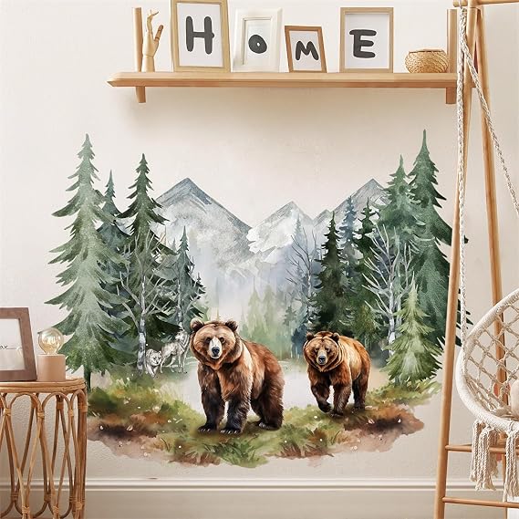 Brown Bear Dream Forest Wall Stickers Jungle Animal Wall Decals