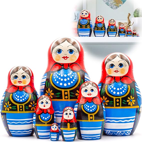 Nesting Dolls Set of 7 pcs - Matryoshka Dolls in Polish Costumes with Ornaments Made in Poland - Baboushka Nesting Dolls in Women Polish Dress - Russian Dolls