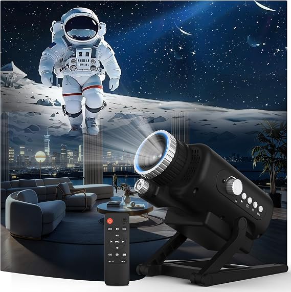 FlyLily 3D Galaxy Projector, Dynamic Star Projector with White Noise & Bluetooth Speaker, 60 Scenes Night Light Projector for Bedroom Decor, Ideal Gift for Kids Adults Birthday Christmas (Black)
