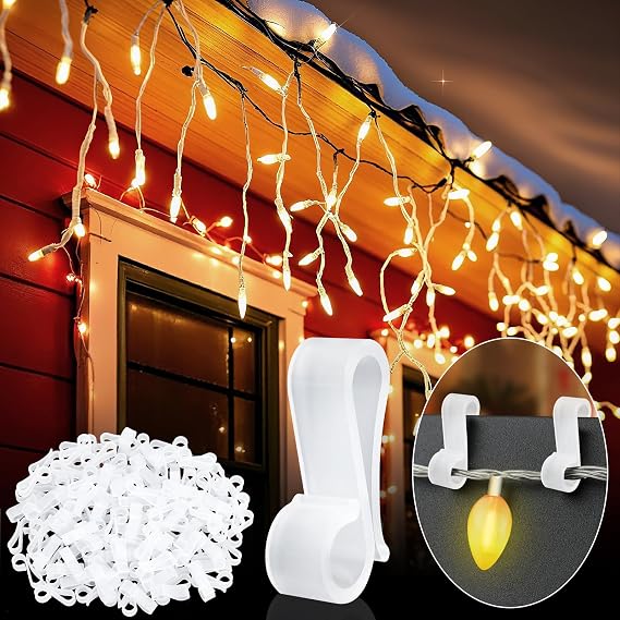 SelfTek 120 PCS Christmas Light Clips Outdoor, Gutter Clips for Hanging Outdoor Lights, Gutter Hooks Hanging String Lamp Holder Mount to Shingles for Roofline, House, Xmas Tree Decor (White)