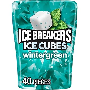 ICE BREAKERS Ice Cubes Wintergreen Sugar Free Chewing Gum Bottle, 3.24 oz 40 Pieces