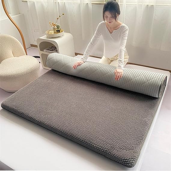 Japanese Floor Mattress Futon Mattress, Thicken Tatami Mat Sleeping Pad Foldable Roll Up Mattress Dormitory Mattress Pad Floor Bed,Grey,90x200cm