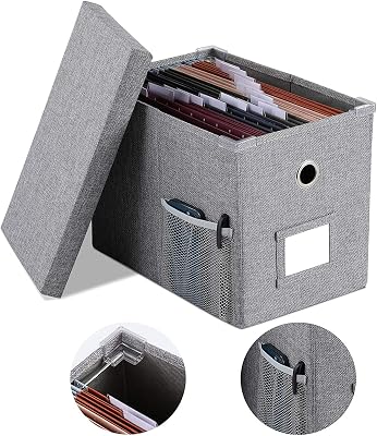 Mocolerno Linen File Box with Smooth Sliding Rail with Lids for Letter Size Hanging File Storage Box Collapsible File organizer Gray 1