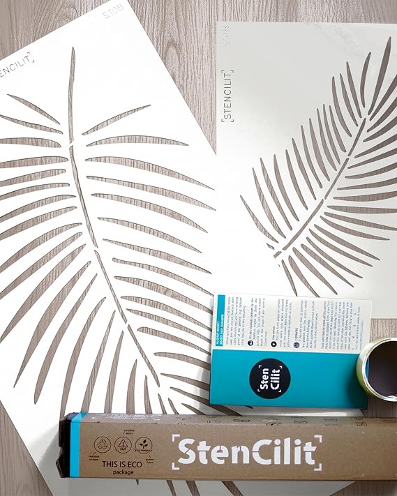 Palm Leaf Large Wall Stencil - 2 -Pack Mixed Sizes, Modern Wall Stencil for Painting Large Pattern, Palm Frond Stencil, Huge Stencil Leaves