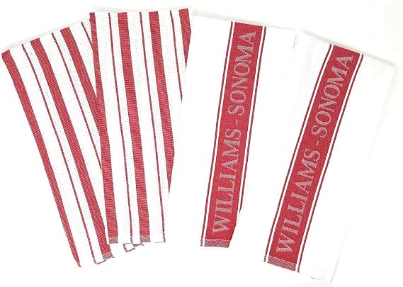 Williams-Sonoma Classic Striped Towels Set & Logo Towels Set - 4 Pack (Claret)