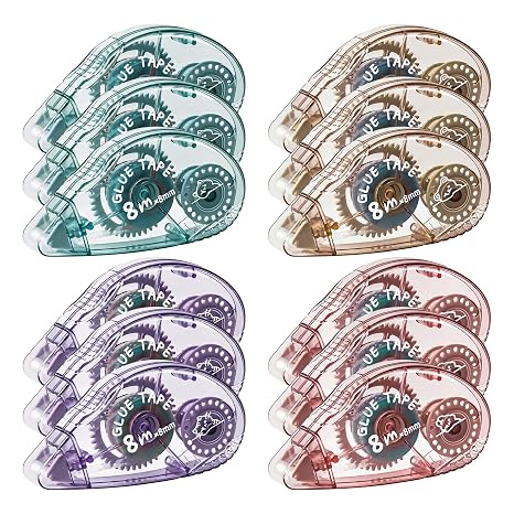 Double Sided Tape Roller for Crafts - 12 Pack Scrapbooking Glue Tape Runner Crafters Adhesive Tape Roller for School Kids Paper Handicraft , Gift Wrap or Scrapbook & Cards Making (Total Length 315 FT)