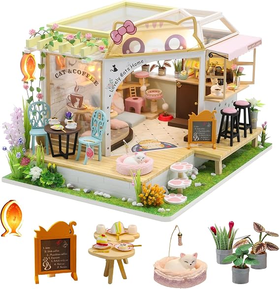 CUTEBEE Dollhouse Miniature with Furniture, DIY Wooden Dollhouse Kit Plus Dust Proof, Creative Room Idea