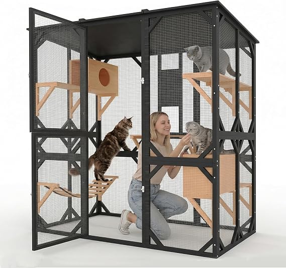 Large 70" Outdoor Catio Enclosure with Window Access Door & Asphalt Roof