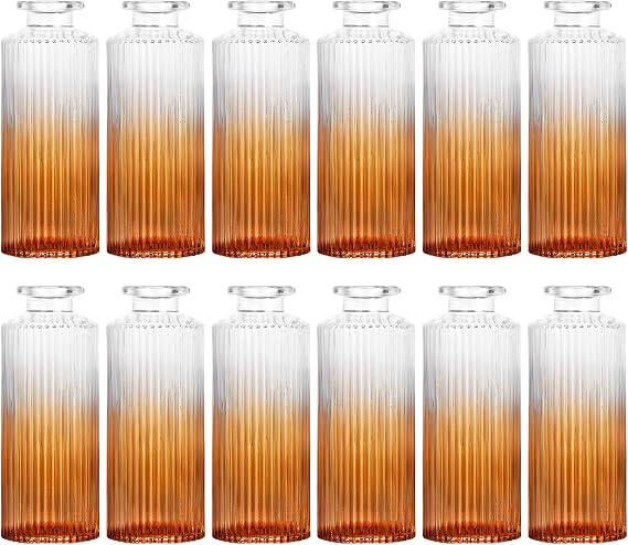WHONLINE 12 Pcs Glass Striped vase Clear Glass Vase for Flower, Flower Vase for Bouquet, Modern Glass Vases, Ribbed Vases for Living Room, Bedroom, Dining Table, Office, Wedding, Centerpieces