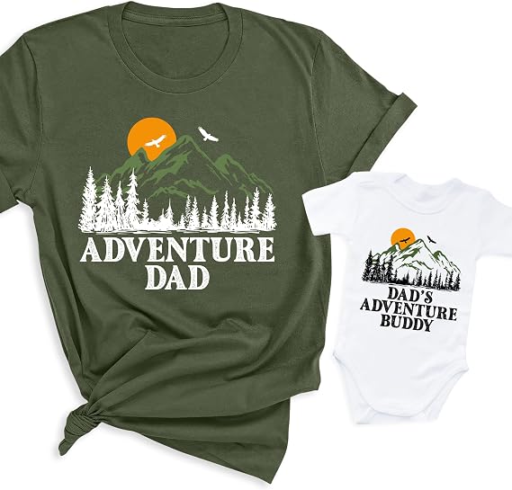 Dad And Baby Matching Fathers Day Outfits, Adventure Dad Baby Matching Shirt, Father Son Daughter Camping Tee, Our First Father Day T-Shirt, 1st Father's Day Hiking Mountains Adventure Gift Shirt