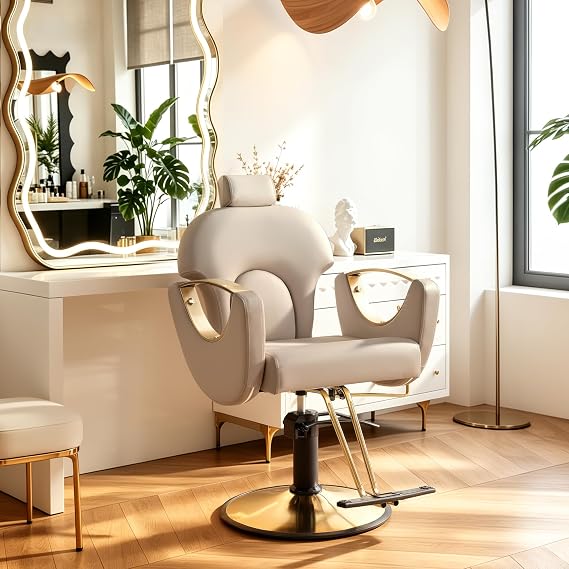 KIGOTY Salon Chair for Hair Stylist, 360 Swivel Reclining Barber Chair for Barbershop, Height Adjustable Hair Chairs, Hairdresser Braiding Styling Chairs, Beauty Spa Equipment (Grey)