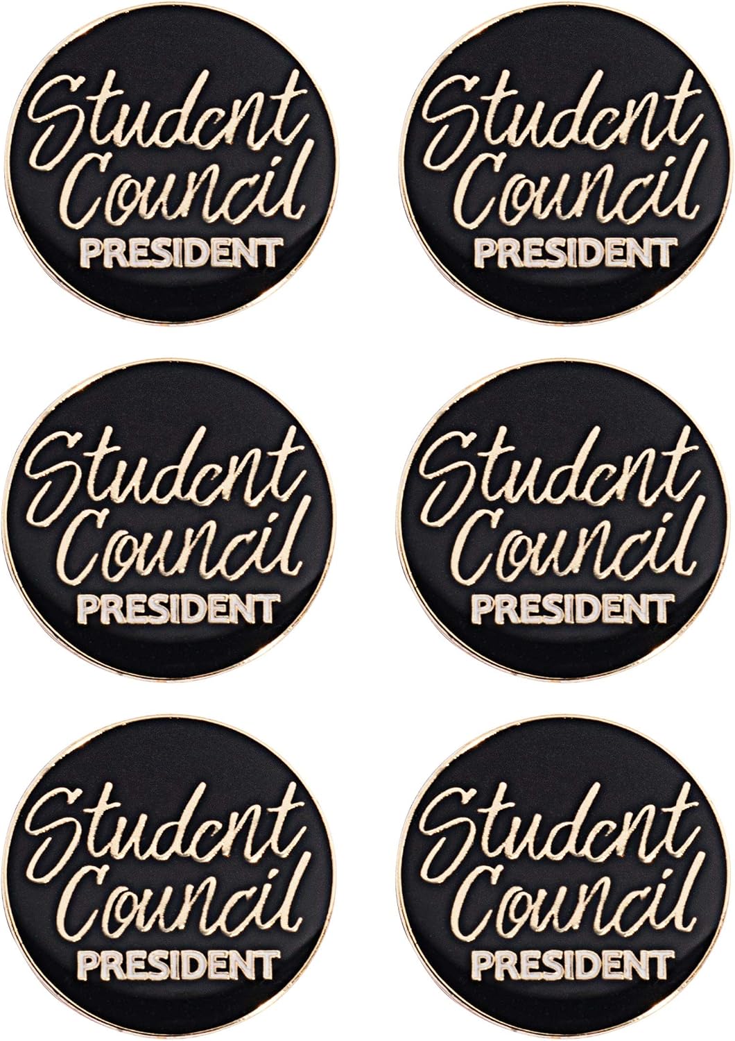 Black and Gold Student Council Award Pins, 6 Count